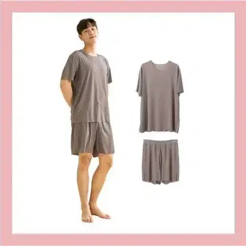 룸웨어 파자마 남성용 반팔 상하의 세트 브라운 XL