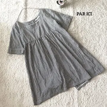팰리시 PAR ICI 체크 무늬 반팔 블라우스 F 백 버튼 면 100