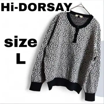 Hi-DORSAY 패턴 니트 L 블랙 화이트 긴팔