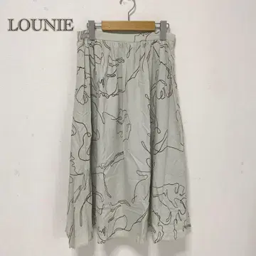 [LOUNIE] 올 패턴 롱 스커트 개더 [38] 허리 절반 밴딩 연두색