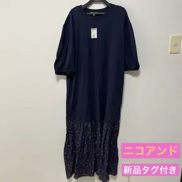 택 포함 새상품 NIKO AND - 네이비 반팔 롱 원피스 M