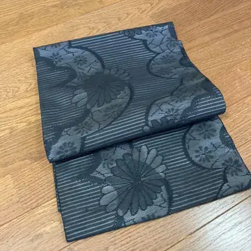 미사용 새상품 여름용 명주 기모노 블랙 오비 니시진 비단 사자나미 K