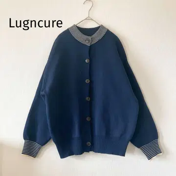 Lugncure 루즈핏 가디건 하이넥 네이비 보더 5527