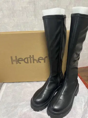 Heather 블랙 인힐 스트레치 롱 부츠 통굽