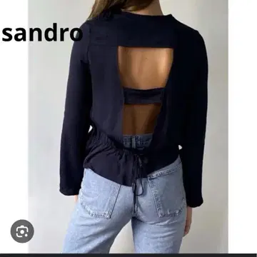 sandro 백 오픈 블라우스 리본 긴팔