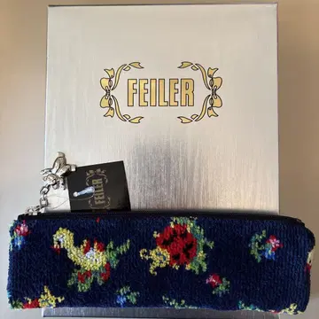 미사용 새상품 FEILER 자수 펜 케이스 네이비 꽃무늬 동물 패턴
