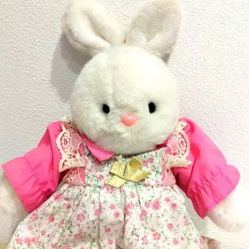 쇼와 레트로 토끼 봉제 인형 핑크 드레스