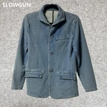 SLOWGUN 데님풍 자켓 파랑 버튼 포함