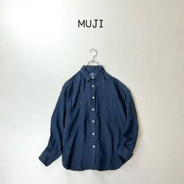 무인양품 MUJI 린넨 100% 네이비 오버 사이즈 블라우스