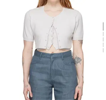 AMOMENTO 크롭 버튼 가디건 세트 그레이