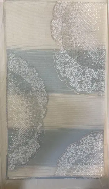 여름 오비 파랑과 화이트 꽃무늬 후쿠로 오비 미사용