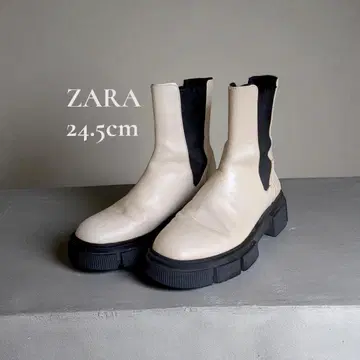 [ ZARA ] 화이트 통굽 사이드 고어 부츠 블랙 밑창 24.5cm