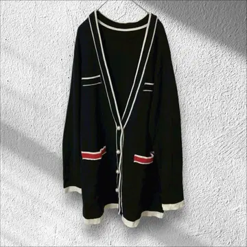 자라 ZARA 배색 V넥 니트 가디건 라인 겉옷 긴팔 롱