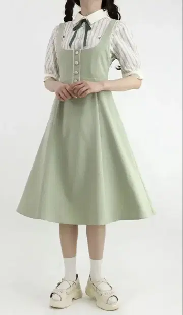 파이핑 사용 U넥 오버롤 스커트 ( L/GREEN ) F i.n.t