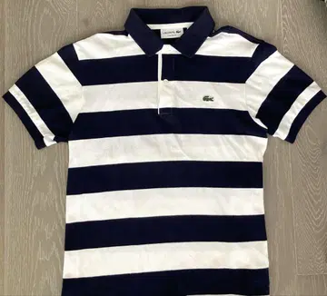 LACOSTE 네이비 화이트 스트라이프 피케 셔츠 US XS