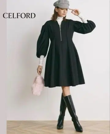CELFORD 푸케 자카드 볼륨 원피스