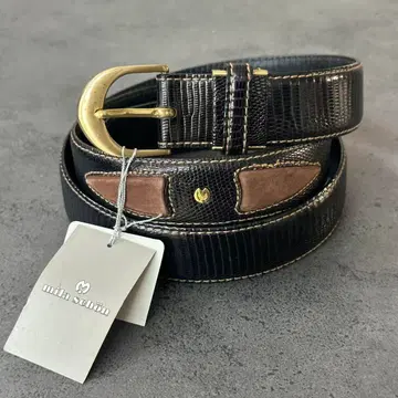 미사용 mirashon 리자드 x 스웨이드 콤비 가죽 벨트 금 로고
