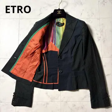 ETRO 섀도우 스트라이프 절개 테일러드 자켓 40(L) 블랙 네이비