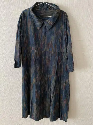 순수 실크  네이비 계열 기모노 리메이크 다색 사용 셔츠 원피스 긴팔