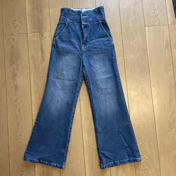 SNIDEL 블루 와이드 레그 하이웨스트 데님