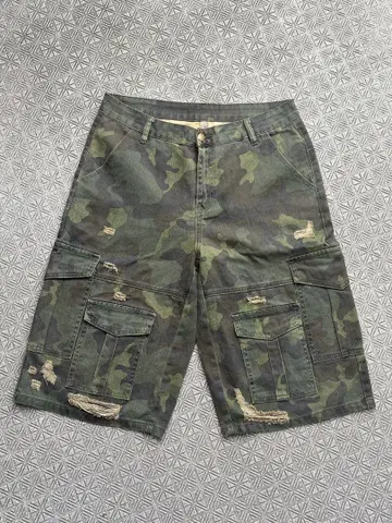 카모플라쥬 카고 숏팬츠 카모 조츠 데미지 가공 배기