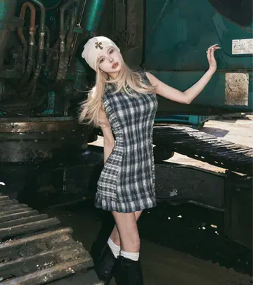 다리치 체크 콤비 미니 원피스 Darich