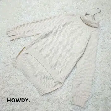 터틀넥 스웨터 튜닉 리브 울 혼방 화이트