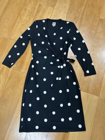 언클라인 ANNE KLEIN 도트 무늬 랩 드레스 사이즈 M~L