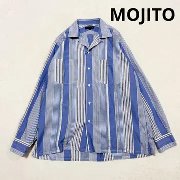 새상품급 모히토 오픈 카라 랜덤 스트라이프 코튼 셔츠 블루 M