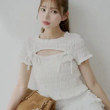 프론트 리본 볼레로 디자인 T 화이트
