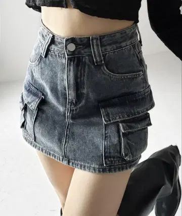 me+em select 더블 포켓 빈티지 카고 데님 미니 치마바지 L