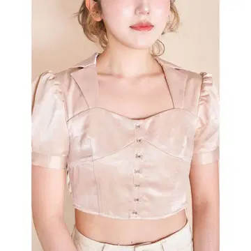 핑크 베이지 크롭 반팔 상의