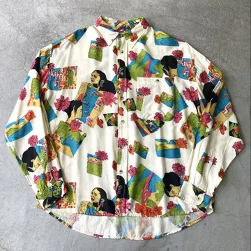 90s 레이온 셔츠 인물 패턴 L vintage