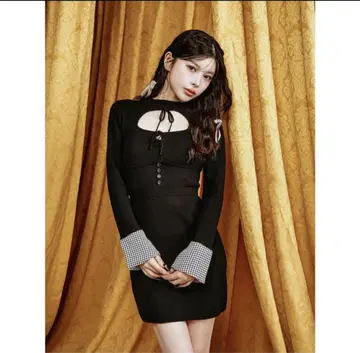다리치 프론트 오픈 니트 미니 원피스 FL 사이즈