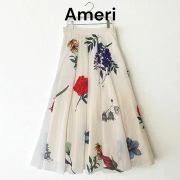 Ameri 아메리 플레어 스커트 올 패턴 꽃무늬 화이트