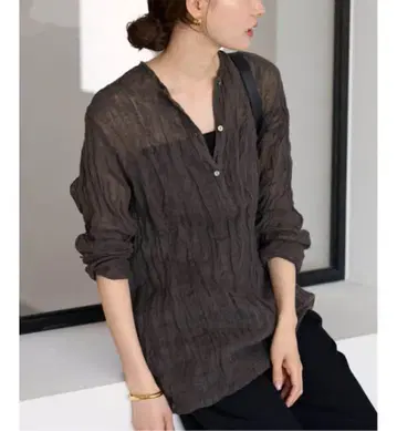 FRAMeWORK LINEN 크레이프 헨리넥 블라우스