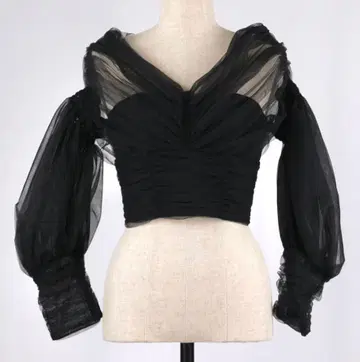 FETICO MUTTON SLEEVE TULLE BLOUSE 튤 블랙