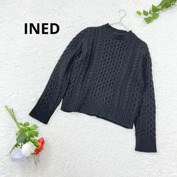 INED 크루넥 긴팔 케이블 니트 스웨터 M 블랙 두꺼운 원단