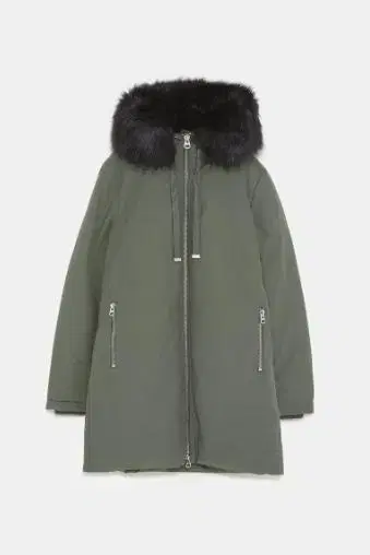 ZARA 퍼 후드 모즈 코트 카키 자켓 아우터