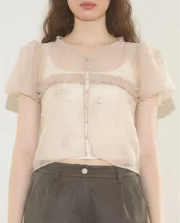 muguet flower embroidery sheer blouse