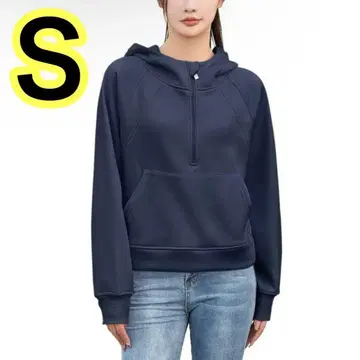 새상품 여성용 키즈 후드티 S 네이비 숏 손가락 구멍 속기모