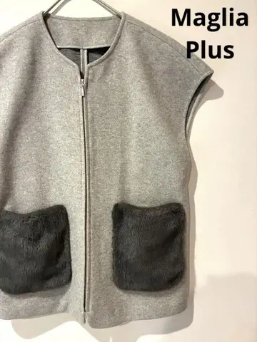 Maglia Plus 마리아플러스 베스트 퍼 자켓 베스트 그레이