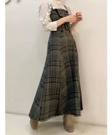 snidel 트렌치 오버롤 스커트 원피스 체크 플리츠