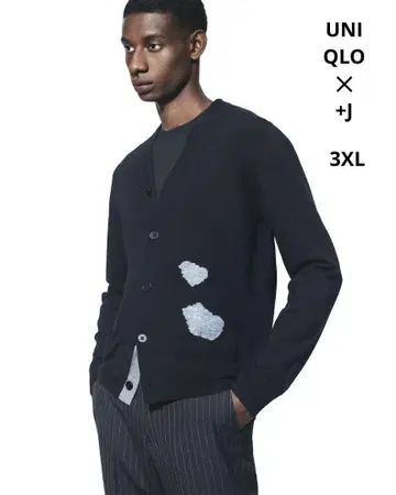 새상품 유니클로 +J 메리노 블렌드 V넥 가디건 블랙 3XL