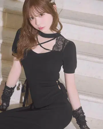 미셸 마카롱 레이스 크로스 허리라인 원피스