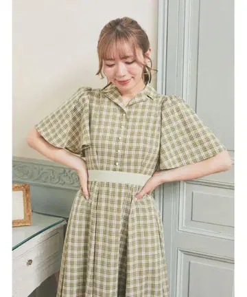Areeam 플레어 슬리브 체크 원피스 새상품급