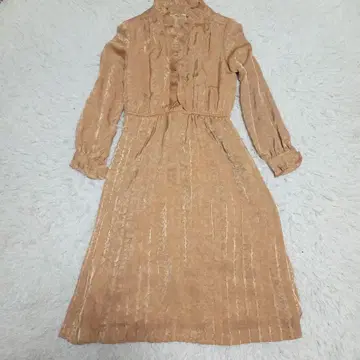 빈티지 베이지 프릴 무릎 기장 원피스 꽃무늬 XL