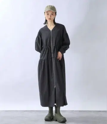 JEANASIS 프론트 ZIP 맥시 원피스 블랙