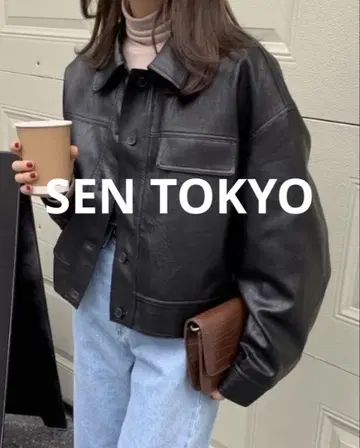[ SEN TOKYO ] 빈티지풍 숏 페이크 가죽 자켓