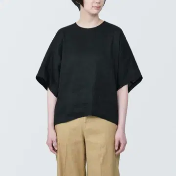 무인양품 린넨 혼방 블라우스 L 사이즈 블랙 린넨 반팔